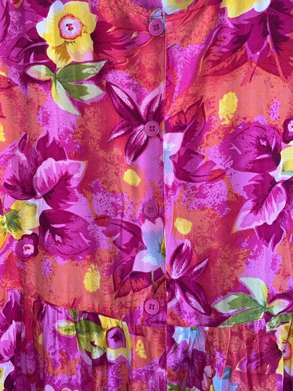 🌸Vintage Sita Floral Maxi Dress 100% Rayon Tropical Button Down Pockets Size L - Picture 6 of 8